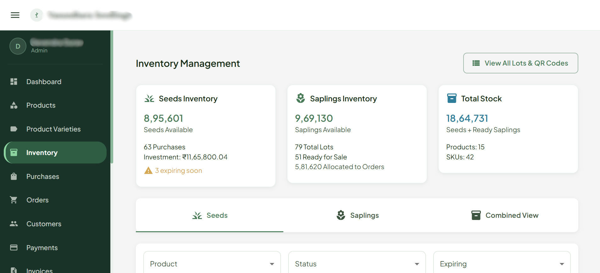 Agri-tech platform - inventory